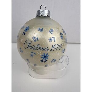 Hallmark Glass Christmas Ornament 1978 Mother's Love Blue Flowers Snowflakes
